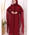 Kapişonlu Abayalı Elbise Takım 3778 Bordo