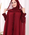 Kapişonlu Abayalı Elbise Takım 3778 Bordo