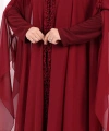 Kapişonlu Abayalı Elbise Takım 3778 Bordo