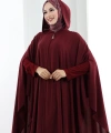 Kapşonlu Fermuarlı Pelerin 7078 Bordo