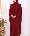 Kapüşonlu Abaya ve  Elbise İkili Takım 70013 Bordo