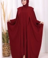 Kapüşonlu Abaya ve  Elbise İkili Takım 70013 Bordo