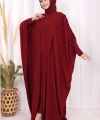 Kapüşonlu Abaya ve  Elbise İkili Takım 70013 Bordo