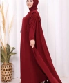 Kapüşonlu Abaya ve  Elbise İkili Takım 70013 Bordo