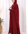 Kapüşonlu Abaya ve  Elbise İkili Takım 70013 Bordo
