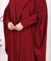 Kapüşonlu Abaya ve  Elbise İkili Takım 70013 Bordo