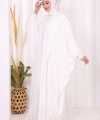 Kapüşonlu Abaya ve  Elbise İkili Takım 70013 Ekru