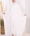 Kapüşonlu Abaya ve  Elbise İkili Takım 70013 Ekru
