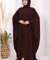 Kapüşonlu Abaya ve  Elbise İkili Takım 70013 Kahverengi