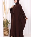 Kapüşonlu Abaya ve  Elbise İkili Takım 70013 Kahverengi