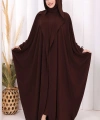 Kapüşonlu Abaya ve  Elbise İkili Takım 70013 Kahverengi