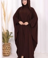 Kapüşonlu Abaya ve  Elbise İkili Takım 70013 Kahverengi