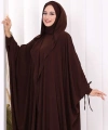 Kapüşonlu Abaya ve  Elbise İkili Takım 70013 Kahverengi