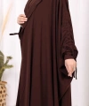 Kapüşonlu Abaya ve  Elbise İkili Takım 70013 Kahverengi