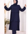 Kat Detaylı Tunik Pantolon Takım ŞAL HEDİYE! 8017 Lacivert
