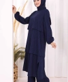 Kat Detaylı Tunik Pantolon Takım ŞAL HEDİYE! 8017 Lacivert