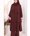 Kat Detaylı Tunik Pantolon Takım ŞAL HEDİYE! 8017 Mürdüm