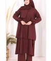 Kat Detaylı Tunik Pantolon Takım ŞAL HEDİYE! 8017 Mürdüm