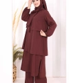 Kat Detaylı Tunik Pantolon Takım ŞAL HEDİYE! 8017 Mürdüm