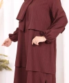 Kat Detaylı Tunik Pantolon Takım ŞAL HEDİYE! 8017 Mürdüm