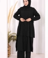 Kat Detaylı Tunik Pantolon Takım ŞAL HEDİYE! 8017 Siyah
