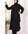 Kat Detaylı Tunik Pantolon Takım ŞAL HEDİYE! 8017 Siyah