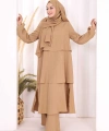 Kat Detaylı Tunik Pantolon Takım ŞAL HEDİYE! 8017 Taba