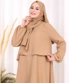 Kat Detaylı Tunik Pantolon Takım ŞAL HEDİYE! 8017 Taba