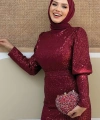 Kemer Aksesuarlı Pul Payet Balık Abiye Elbise 3858 Bordo