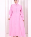 Kemerli Kloş Elbise 7073 Pembe