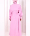 Kemerli Kloş Elbise 7073 Pembe