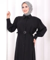 Kemerli Kloş Elbise 7073 Siyah