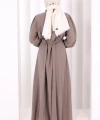 Kemerli Kloş Elbise 7073 Vizon