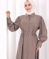 Kemerli Kloş Elbise 7073 Vizon