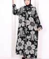 Kendinden Desenli Elbise 7086 Siyah