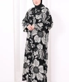 Kendinden Desenli Elbise 7086 Siyah