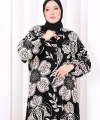 Kendinden Desenli Elbise 7086 Siyah