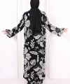 Kendinden Desenli Elbise 7086 Siyah