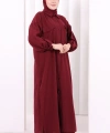 Keten Düğmeli Tunik Pantolon Takım 8015 Bordo