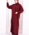 Keten Düğmeli Tunik Pantolon Takım 8015 Bordo