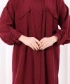 Keten Düğmeli Tunik Pantolon Takım 8015 Bordo