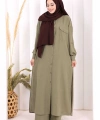 Keten Düğmeli Tunik Pantolon Takım 8015 Haki