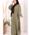 Keten Düğmeli Tunik Pantolon Takım 8015 Haki