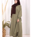 Keten Düğmeli Tunik Pantolon Takım 8015 Haki