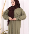 Keten Düğmeli Tunik Pantolon Takım 8015 Haki