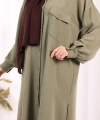 Keten Düğmeli Tunik Pantolon Takım 8015 Haki