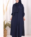 Keten Düğmeli Tunik Pantolon Takım 8015 Lacivert