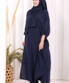 Keten Düğmeli Tunik Pantolon Takım 8015 Lacivert