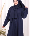 Keten Düğmeli Tunik Pantolon Takım 8015 Lacivert