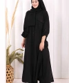 Keten Düğmeli Tunik Pantolon Takım 8015 Siyah